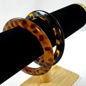 Vintage Tortoise Shell Bangle Bracelet 2 Pc Lucite Resin Animal Print 90s BEAUTY